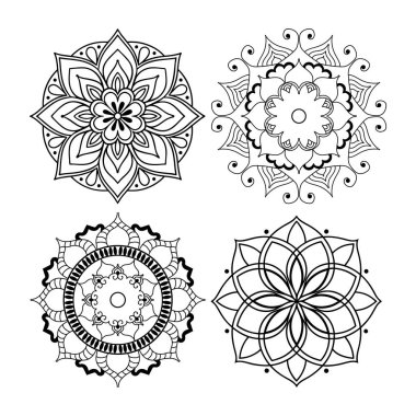 Büyük vektör mandala tasarım seti. Easy Mandala Siyah ve Beyaz Dış Hatlar. Renklendirme için basit mandala tasarımı