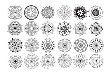Büyük vektör mandala tasarım seti. Easy Mandala Siyah ve Beyaz Dış Hatlar. Renklendirme için basit mandala tasarımı