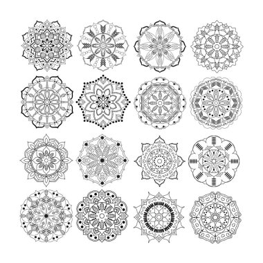 Büyük vektör mandala tasarım seti. Easy Mandala Siyah ve Beyaz Dış Hatlar. Renklendirme için basit mandala tasarımı