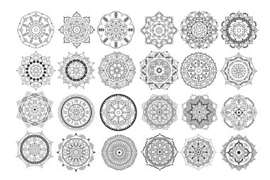 Büyük vektör mandala tasarım seti. Easy Mandala Siyah ve Beyaz Dış Hatlar. Renklendirme için basit mandala tasarımı