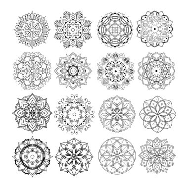 Büyük vektör mandala tasarım seti. Easy Mandala Siyah ve Beyaz Dış Hatlar. Renklendirme için basit mandala tasarımı