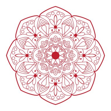 Kırmızı arkaplanda mandala süsü, vektör illüstrasyonu