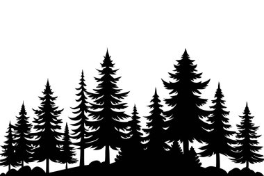 Ormanın arka planındaki çam ağaçlarının silueti. vektör illüstrasyonu