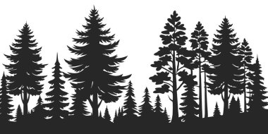 Beyaz arka planda siyah orman siluet.