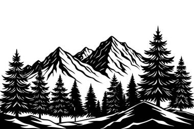 dağ ve siyah siluet. tasarım için vektör illüstrasyonu.
