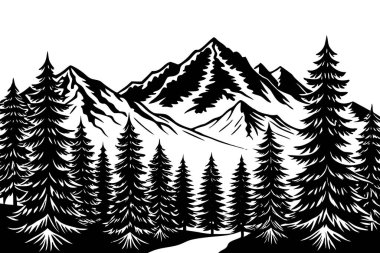 siyah ve beyaz el çizilmiş dağlar. vektör illüstrasyonu.