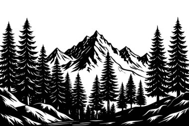 Ağaçlar ve dağlarla kaplı orman manzarası