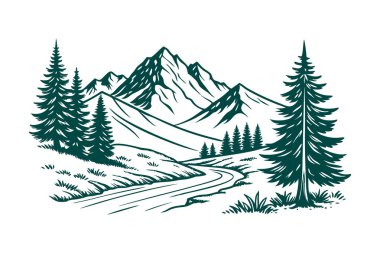 vektör el çizilmiş orman yolu