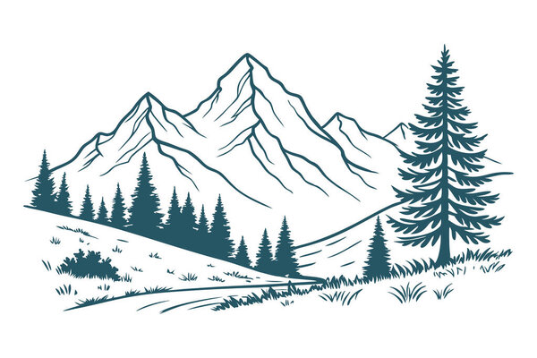 forest and mountains landscape vector icon