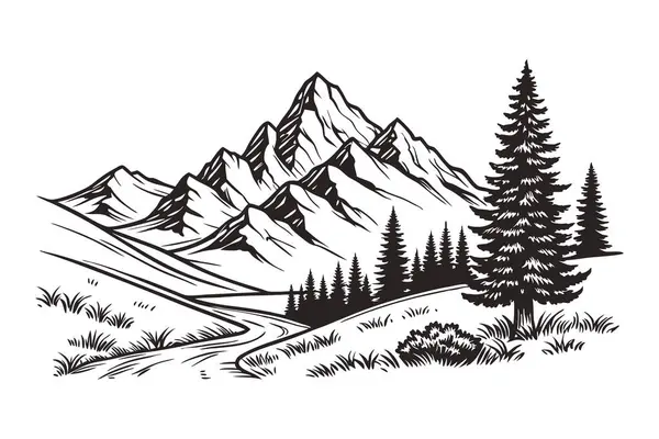 Nehirli dağ manzarası. vektör illüstrasyonu