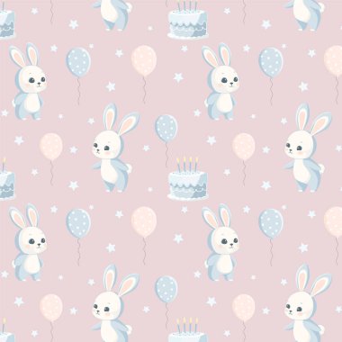 Balonlu ve keksiz şirin tavşancıklarla doğum günü.