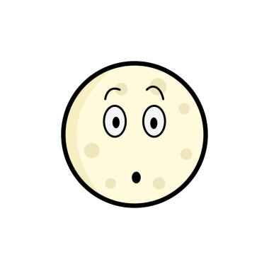 Ay Şaşkınlığı, Karikatür Ay Yüzü, İfade Eden Ay Emoji, Kawaii Göksel Sanatı