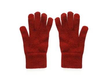 Beyaz arka plan üzerinde izole kırmızı örgü eldiven