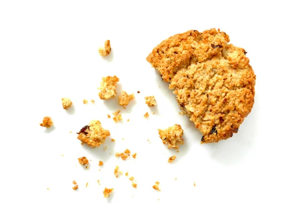 Oatmeal Cookie Crumbs Isolated White Background Top View — Stock Photo, Image