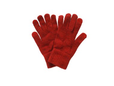 Beyaz arka plan üzerinde izole kırmızı örgü eldiven