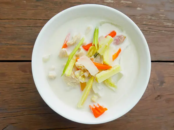 stock image Coconut milk soup with chicken. Thai food.