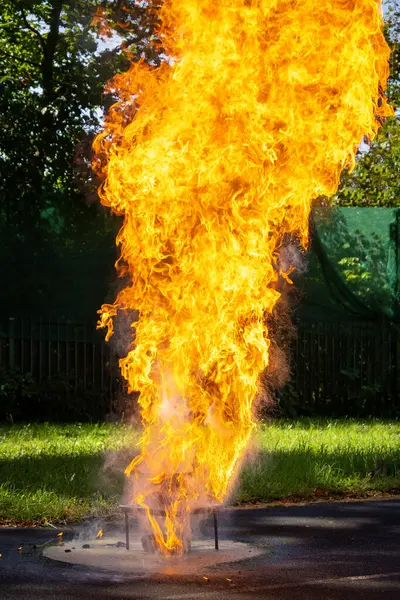 Yangın söndürme gösterisinde mutfak yangınının gösterimi