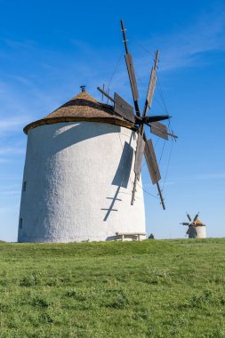 Otlak bir tarlada kırsal taş yel değirmeni