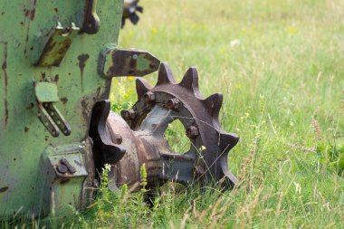 Old tank wreck wheel without tracks clipart