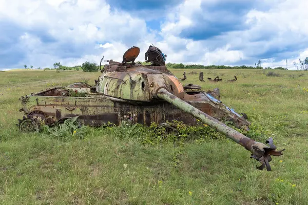 Eski bir Rus tankı çimen tarlasında yok edildi.