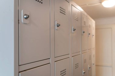 Kapalı kapılı gri çalışma dolapları