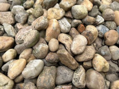 Çeşitli doğal nehir taşları veya çakıl taşları 