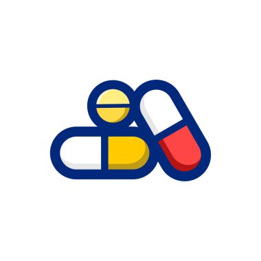 Haplar ve tablet ikonlar. Eczane ve uyuşturucu sembolleri. Hapların ikonası. Tıbbi ikon tasarımı çizimi. İlaç ya da kapsül simgesi basit bir işaret. Tıbbi eczane tasarımı izole edildi