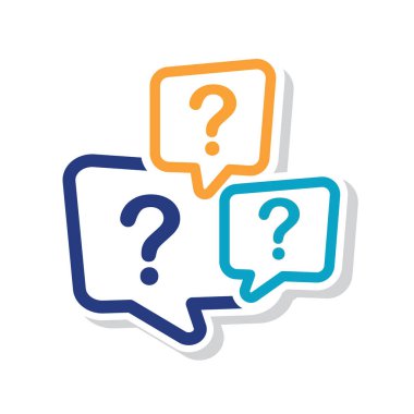 Ünlem tasviri ve soru işareti konuşma balonunda, simgede.