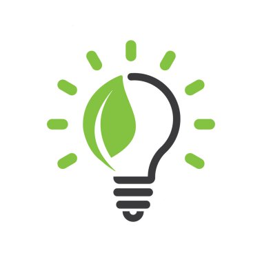 Enerji sembolünü sakla. Enerji ikonu ve yeşil yapraklı ampul.