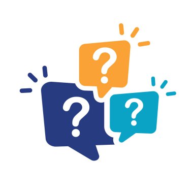 Ünlem tasviri ve soru işareti konuşma balonunda, simgede.