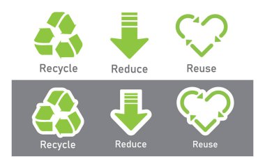 Azaltma, yeniden kullanma, geri dönüşüm sembolleri.