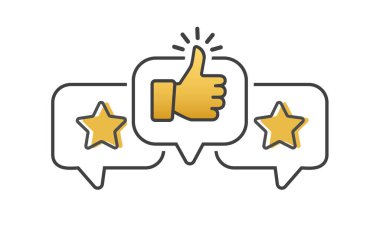 Baş parmak ikonlu iki Yıldız Derecelendirme. Derecelendirme yıldızları kaliteli hizmet için müşteri olumlu geri bildirim rozeti.