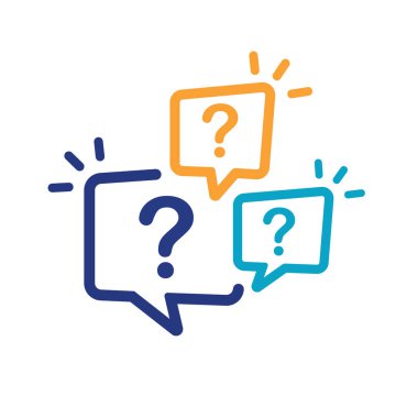 Ünlem tasviri ve soru işareti konuşma balonunda, simgede.