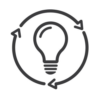 Yeniliğin, yeniliğin, yaratıcılığın sembolü. Üç okla çevrili ampul.