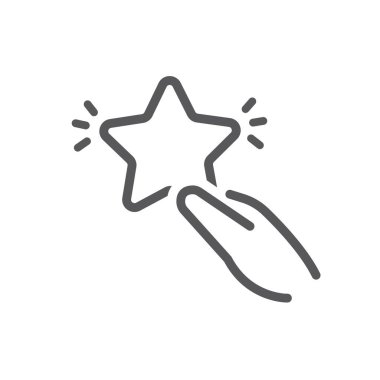 Tanınmayı ve başarıyı simgeleyen, basit çizgileri ve temiz tasarımı olan, mükemmelliği ve ödülleri temsil eden bir yıldızı tutan bir el..