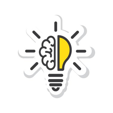 Yansıması olan ve boş bir arkaplanda izole edilmiş Beyin ve Ampul Simgesi - Vektör, Görüntü, Etiket.