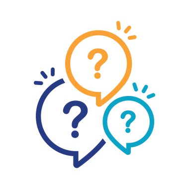 Ünlem tasviri ve soru işareti konuşma balonunda, simgede.