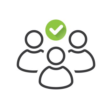 Kullanıcı grup simgesi, üç kişi ve işaretle.