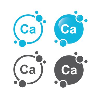 Mineral Kalsiyum, mavi parlak hap, kapsül, ikon, vektör, çıkartma..