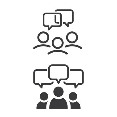 İnsanların simgesi iki varyasyonla konuşulur, vektör, grafik, illüstrasyon.