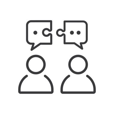 İki insan bulmaca şeklinde konuşma baloncuğuyla konuşuyor. Fikre ya da çözüme uygun bir sembol..