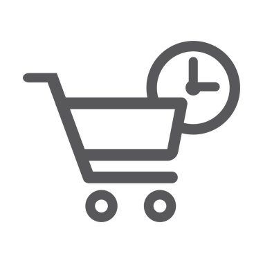 Alışveriş arabası ve saat. Hızlı çıkış, hızlı alım.