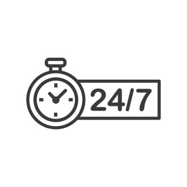Günde 24 saat ve haftada 7 gün hizmet ikonu. Kronometre, vektör, simge ile servis kavramını destekle.