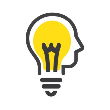 İnsan başlı ampul, lamba, logo, vektör, fikir, akıllı simge. 