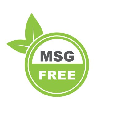 Msg ücretsiz. Glutamate eklenmemiş gıda paketi simgesi. Monosodyum glutamat. Vektör stok illüstrasyonu