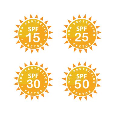 Güneş koruma UV indeksi, SPF 50, SPF 30, 25, 15, vektör, simgeler.
