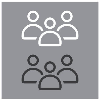 Sosyal ağ kullanıcıları, vektör, simge. Siyah beyaz üç kişi..