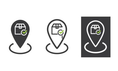 Teslimat konumu vektör simgesi. Sipariş teslimatı, paket ve konum kodu, çıkartma.