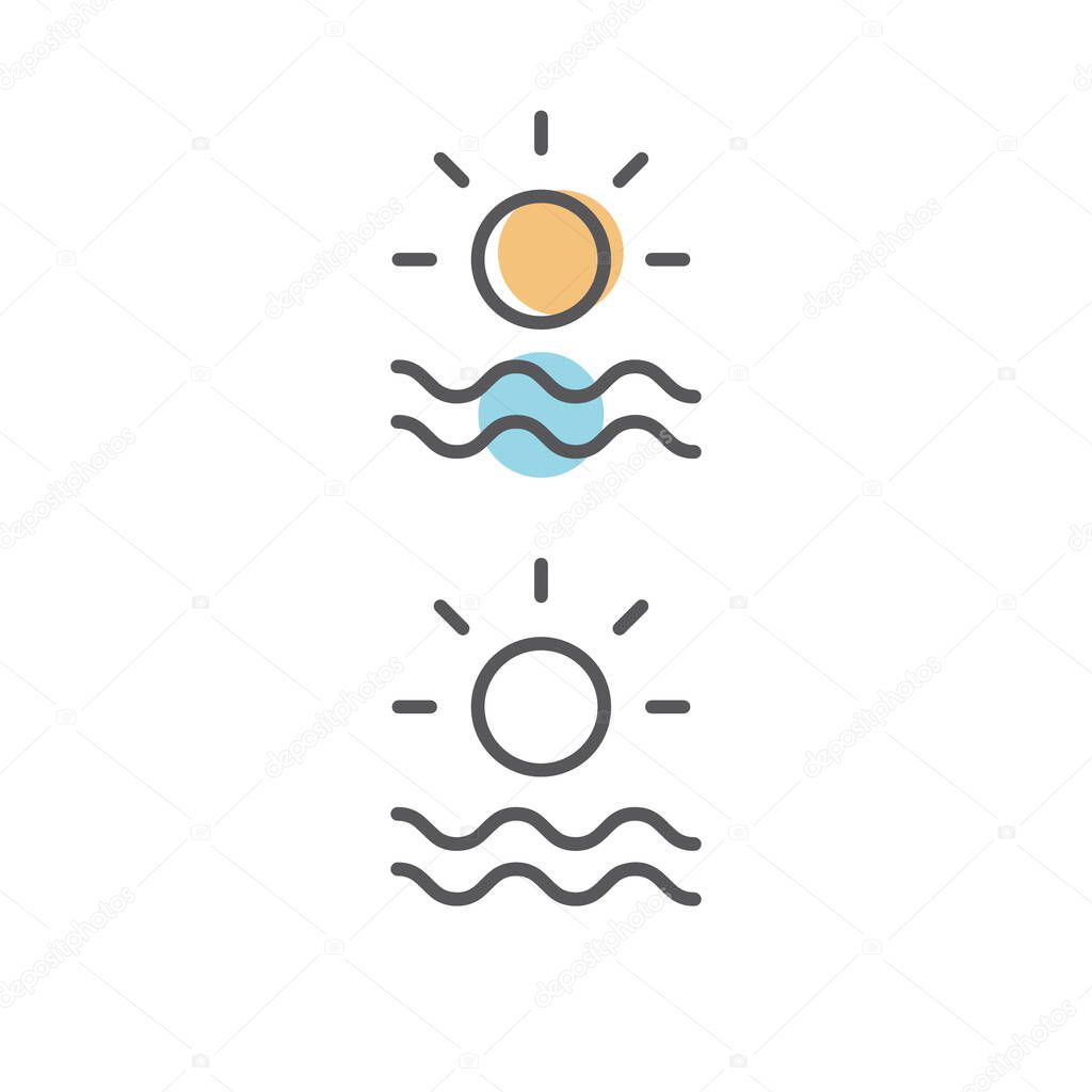 Sun over the waves, sunrise, sunset.