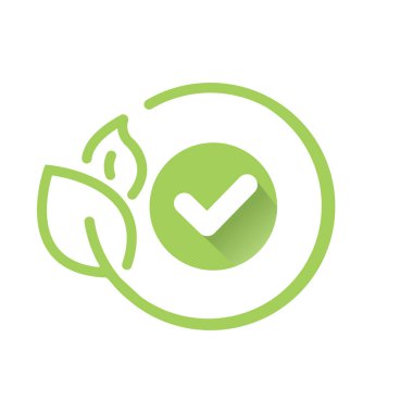 Yaprak logosunu kontrol et, vejetaryen etiketi, çevre dostu, kaliteli vegan yeşil eko unsuru organik sembolü.